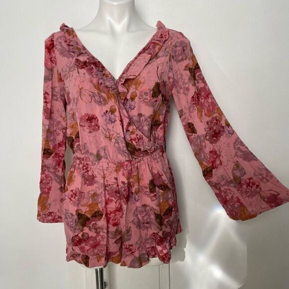 Target Flare sleeve wrap front floral romper - Picture 1 of 12